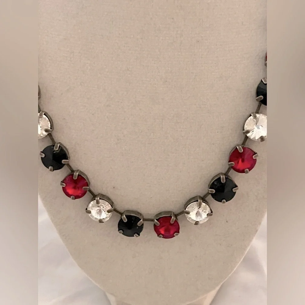 Elegant Red, Black, and Clear Crystal Necklace and Earring Set